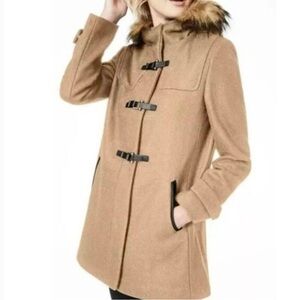 COLE HAAN Signature Faux Fur Hooded Wool Coat Size 4